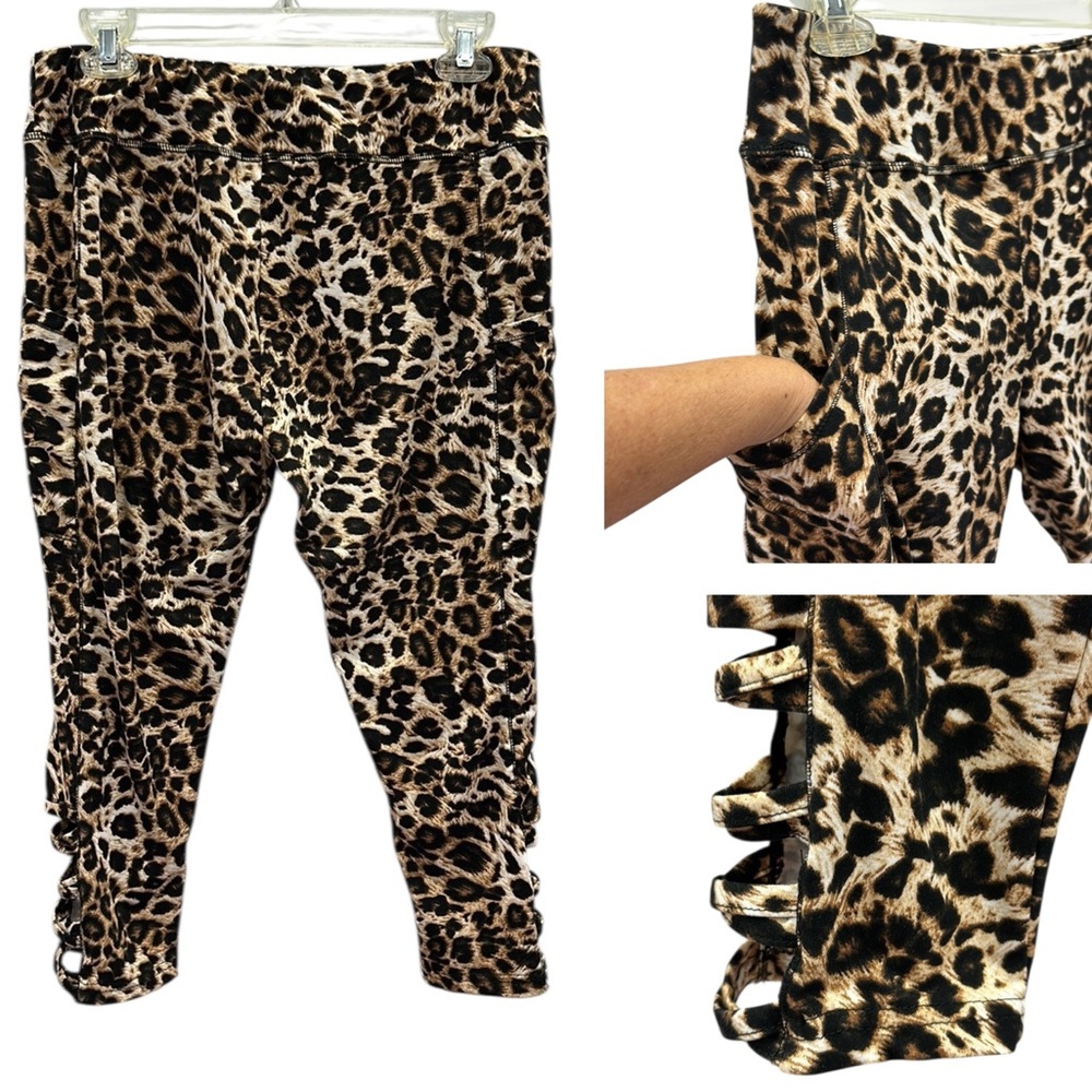 Shosho Leopard Animal Print Cutout Cropped Legging Pants Plus Size Womens 1X